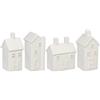 Relaxdays Set 4 Casette Portacandele in Ceramica, Scritta Home Casa Luminosa Porta-Tealight, 1x Candelina Cad., Bianco