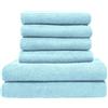 ZOLLNER Set di asciugamani - 4 asciugamani da bagno 50x100 cm e 2 teli doccia 70x140 cm - super assorbenti - azzurro - con gancetto - lavabili a 60°C - cotone - qualità d'albergo