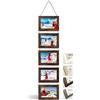 NEOWS Set Cornici Foto Multiple da Parete con Corda - Portafoto Multiplo Decorativo con Cornici in Legno - Collage Foto da Appendere al Muro- Cornici 10x15 cm (Legno Invecchiato, 5 Foto Orizzontale)