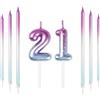 mciskin Candele per 21° compleanno, candele colorate lunghe e numero 21 per torta, decorazioni per 21° compleanno, decorazioni per torte viola e blu, perfette per decorazioni per matrimoni e feste