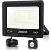 URTBST Faretto LED da Esterno Con Sensore di Movimento, 100W 10000LM, IP67 Impermeabile, 7000K Bianco Freddo per Giardino, Patio