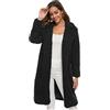 OMZIN Donna Pile Risvolto Peluche Giacca Fuzzy Ginocchio Lunga Casual Sopra Cappotto Teddy Giacca Inverno Pelliccia Finta Risvolto Giacca Cardigans Cardigans Cardigans Nero S