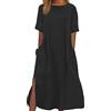 Cocila Abito Cerimonia Donna Lungo Curvy Vestiti da Donna Taglia 48 Abiti Donna Curvy Estivi Vestiti di Jeans Donna Vestiti Lunghi Taglie Forti Maglia Vestito Cotone (Black, XXXL)