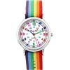 Pacific Time Orologio da polso per bambini e bambine, molto leggibile, cinturino in tessuto arcobaleno + analogico al quarzo, multicolore, cinghia