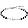 Breil, Collezione Code, Bracciale Uomo, Bracciale Rosario Uomo in Acciaio, con Pietre Naturali di Onice, con Iconica Croce Breil e Pratica Chiusura a Moschettone, Misura 17 cm, Nero e Argento