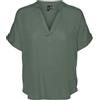 VERO MODA Top da Donna Stile Casual con Scollo a V e Polsini arrotolati, Camicia a Maniche Corte, Colore:Verde-2, Taglia:XL