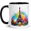 Chatcripant Tazza Parigi Torre Eiffel Francia Souvenir Tazza da viaggio Monumenti Disegno Romanticismo Eleganza Deco Caffè Città Luce Tè Regalo Arte originale Francia Romantica (Torre Eiffel Colorata)