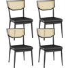 Yaheetech Set di 4 Sedie da Pranzo Cucina Sedia Imbottita in Ecopelle con Schienale di Rattan Adatte per Sala da Pranzo Soggiorno Cucina Portata 136 kg Nero/Legno