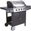 Dmora Barbecue a gas 4 bruciatori +1 in acciaio inox, colore nero, cm 136 x 56 x h106