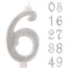 IDEGOS Candelina a numero 6 bianca con Glitter Argento 10 cm IDEGOS