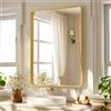 Koonmi Specchio da parete con cornice profonda, 90 x 60 cm, specchio da bagno rettangolare di fascia alta, angolo filettato specchio orizzontale o verticale sospeso, oro