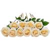 DuHouse - 10 rose finte in seta artificiale, fiori di rosa, con steli lunghi, per organizzare matrimoni, centrotavola per feste, decorazione per la casa e la cucina (champagne chiaro)