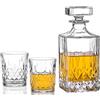 Amisglass Bottiglie e Bicchieri Whisky Set, Decanter da Whiskey e Bicchieri da Whisky in Vetro Cristallo Premium, 100% Senza Piombo, Set 3 Pezzi - 1 Bottiglia (700 ml) e 2 Bicchieri (300 ml) (T2)