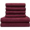 ZOLLNER Set di asciugamani - 4 asciugamani da bagno 50x100 cm e 2 teli doccia 70x140 cm - super assorbenti - bordeaux - con gancetto - lavabili a 60°C - cotone - qualità d'albergo