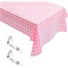 KSBBHDS 1 tovaglia a quadretti rosa e bianco con 2 mollette per tovaglia, tovaglia impermeabile ispessita, tovaglia da pranzo, adatta per picnic, riunioni, feste