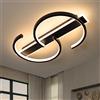 LUOLONG Plafoniera a LED plafoniera dimmerabile lampada da soggiorno nera 55W con telecomando Plafoniera a 2 anelli circolare lampada da camera da letto ufficio studio illuminazione a soffitto-60cm Nero