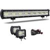 Willpower Barra LED 58cm 23 Pollici 480W + Fari LED 10cm 4 Pollici 60 + Cablaggio 12V 24V Faretti LED Faro da Lavoro LED Barra Luci LED per Fuoristrada Auto Trattore Camion 4x4 Barca ATV