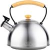 briebe Bollitore Induzione a Fischio 2,3 L, Acciaio Inossidabile Retro, Tutti Fornelli: Vetroceramica, Gas, Elettrico, Manico in Legno Cool Touch, per Tè, Caffè, Vintage, Tea Pot, Inox
