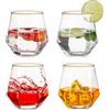 Inweder Set di 4 bicchieri da vino senza manico, Au Vodka, con bordo dorato, bicchieri da whisky, in vetro geometrico, per uomini, compleanno, festa del papà, anniversario