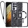 Kokio Glitter Magnetica Cover per Samsung Galaxy S21 Ultra 5G con Cordino, Compatibile con MagSafe, Brillantini Sottile Silicone TPU Antiurto Protezione Custodia per Samsung S21 Ultra Bumper, Nero