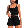 RSLOVE Set di pigiama da donna in pizzo da notte sexy con top e pantaloncini 2 pezzi, blu, S