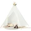 COSTWAY Tenda Teepee per Bambini con Fili Luminosi Colorati, Tettuccio a 5 Lati, Tenda Indiana per Interni e Esterni, Tenda da Gioco per Picnic e Spiaggia, 200x150x140 cm, Bianco