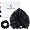 LaCourse Cuffia in 100% vera seta da 22 momme per dormire, fascia per capelli a doppio strato in seta di gelso con elastico di alta qualità (taglia unica, nero)
