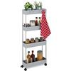 Relaxdays Mobiletto Salvaspazio, HLP: 98x15,5x40,5 cm, 4 Ripiani, Ganci, Carrello da Bagno e Cucina, Plastica, Grigio, Acciaio Inox