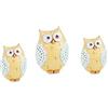DRW Set di 3 Gufi Gialli in Resina 8 x 5,5 x 9 cm e 14 x 11 x 17 cm, Multicolore, estandar