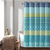 Lush Decor Tenda da doccia a righe bohémien, 182,9 cm di larghezza x 182,9 cm di lunghezza, blu e verde, tenda da doccia bohémien, tenda da bagno a righe colorate, decorazione per il bagno