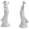 DRW Figure Dama Bianco e Argento Resina Set di 2 Pezzi 6x9x23 cm