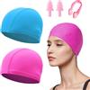 BNOYONERAS 2 Pezzi Cuffia Piscina Tessuto, Cuffie da Nuoto, Cuffie da Piscina Nuoto, Adulto Cappello da Nuoto, con Clip per Naso Tappi per le Orecchie per Uomo Donna Super Elastica e Leggera(Blu, Rosa)