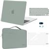 MOSISO Custodia Compatibile con MacBook Air 13 Cover M5 M4 M3 M2 2026 2025-2022 A3449 A3240 A3113 A2681,Case per MacBook Air 13,6'' &Sleeve Borsa&Copritastiera&Copri Webcam&Pellicola, Verde Antico