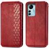 JIUNINE Cover per ZTE Blade A72s, Custodia Cover a Libro in Pelle Portafoglio Flip Caso Antiurto con Motivo a Losanga 3D [Porta Carte] [Adsorbimento Magnetico] per ZTE Blade A72s, Rosso