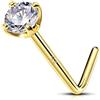 OUFER Body Piercing Nose Piercing Stud 9K Solid Yellow Gold Claw Set Round Crystal Stone 22 Gauge L Bend Nose Stud Piercing Jewellery