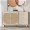 PD1 Mobile credenza per soggiorno,credenza cucina moderna con 2 ante in rattan e 3 cassetti, mobiletto multiuso elegante, Bianco | Aosom Italy