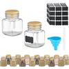 Relaxdays Barattoli Spezie, Set di 16 Vasetti in Vetro 100 ml, Contenitori con Coperchio in bambù, Etichette e Imbuto, 7.5 x 5.5 x 5.5 cm
