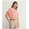 Falconeri Camicia Scollo A V Maniche Corte In Seta Con Rouches Rosa Peach Light