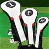 Big Teeth Set di 3 coperture per mazze da golf in legno, 1FH DR FW UT per driver Fairway Hybrid con chiusura elastica n. Tag, in pelle PU bianca, nera e rossa