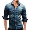 JECTZ Camicia di Jeans da Uomo Giacca di Jeans a Maniche Lunghe Top Elasticizzato Camicia di Jeans Spessa da Uomo con Colletto Regolare e Tasche Eleganti Manica Lunga Casual con Bottoni per Top alla Moda