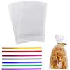 CRLLDPM 100 Pezzi Sacchetti Trasparenti per Caramelle Bustine Trasparenti per Caramelle Sacchetti Caramelle Bambini con 100 Cravatte Sacchetti Porta Caramelle per Feste Bambini Bomboniere 10x15 cm