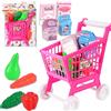 Falafoty Bambini Carrello della Spesa Giocattoli, 21PCS Carrello della Spesa del Supermercato con Cibo Frutta Verdura, Fingi di Giocare di Ruolo Giocattolo Educativo per Bambini Accessorio Shopping (Rosa)