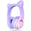 iClever Cuffie Bluetooth per Bambini, BTH13 Cat Ear LED Cuffie Wireless per Bambini, 50 Ore di Riproduzione, 74/85dBA di Limitazione del Volume, con Microfono Sopra l'Orecchio