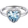 ChicSilver Anello Donna Acquamarina in Argento 925 - Regolabile a Forma di Cuore, Pietra di Marzo, Confezione Regalo