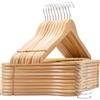 edihome, Grucce Legno, Confezione da 20, Appendiabiti con Scanalature su Spalle, Gancio Girevole a 360° e Barra Portapantaloni Antiscivolo, per Completi Camicie Cappotti (Legno, 20 unità)