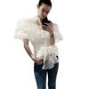 CY BOUTIQUE CY - Camicia in organza con grande fiocco e cintura, colore nero, rosa, bianco, elegante, per occasioni e feste, bianco, M-L