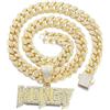 Halukakah Collana con Ciondolo Placcato in Oro 18K per Uomo - Oltre 1000 Diamanti - Catena a Maglie Cubane - Ciondolo a Lettera di Money 3D di Diamanti in Grappolo - Stile Hip Hop - con Scatola Regalo