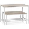 VS Venta-stock Set Tavolo e 2 Panche Lisboa Bianche per Sala da Pranzo o Cucina, Tavolo 110 cm x 70 cm x 75 cm, Struttura in Metallo
