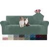YSTELLAA Copridivano Velluto 3 Posti con Braccioli, Copridivani AntiGraffio Gatto, Fuzzy Copri Divano Elasticizzato Elastico, Universale Sofa Cover Antimacchia Lavabile Antiscivolo, Verde Chiaro