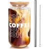 Mason Life Tazza da caffè ghiacciata, tazze in vetro borosilicato resistenti al calore, 567 g, 21 coperchi in bambù, cannucce in acciaio inox, set di bicchieri, regalo per gli amanti del caffè